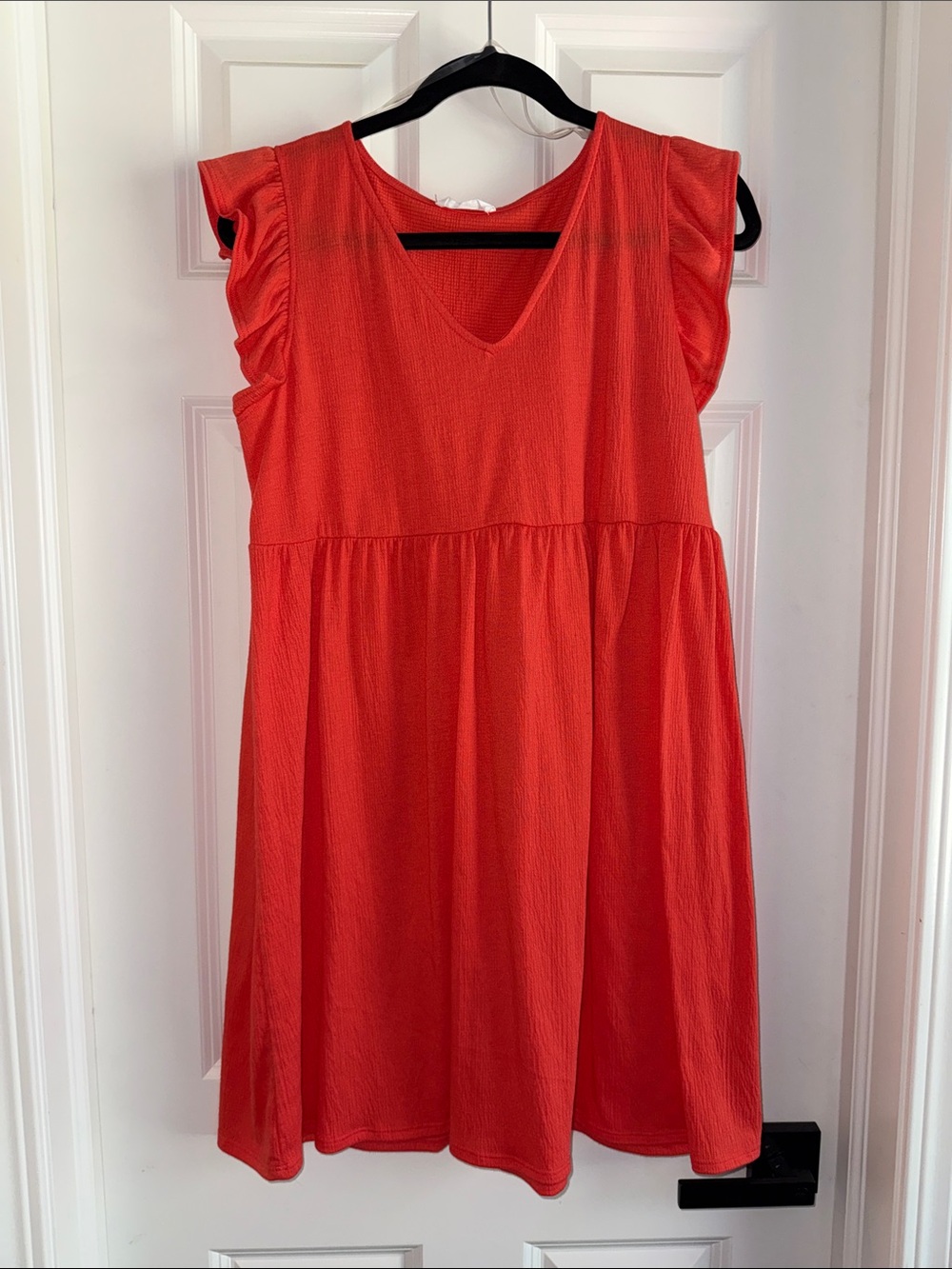 Pinkblush Orangy-Red Flutter Sleeve V-Neck Casual Dress